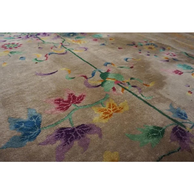 Sand 1920s Tan Sand Vase Floral Antique Chinese Art Deco Carpet 8'9" X 11'4" Knotted Wool Rug For Sale - Image 8 of 15