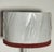 White linen lamp shade decorated with deep red gold trim.