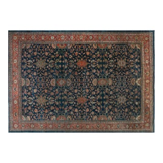 Authentic 19th Century Persian Sultanabad Blue, Red Hand Knotted Wool Rug For Sale