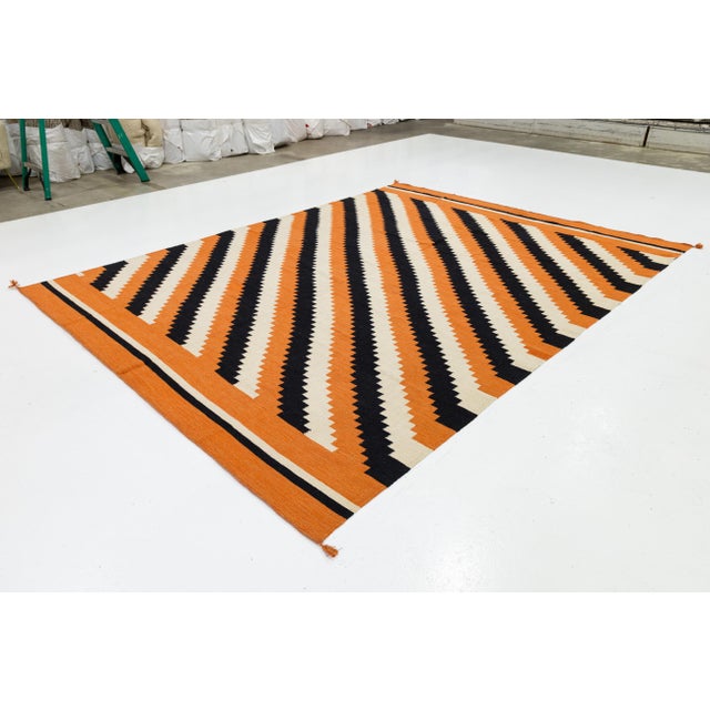 Native American 9x12 Vibrant Modern Navajo Style Geometric Wool Rug in Burnt Orange For Sale - Image 3 of 11