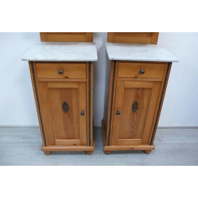Wood Biedermeier Nightstands with Marble Tops, Germany, 1880s, Set of 2 For Sale - Image 7 of 11