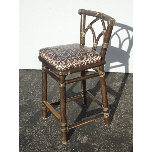 1970s Pair of Vintage McGuire Barstools Bar Stools W Leather Straps and Brass Footrest For Sale - Image 5 of 18