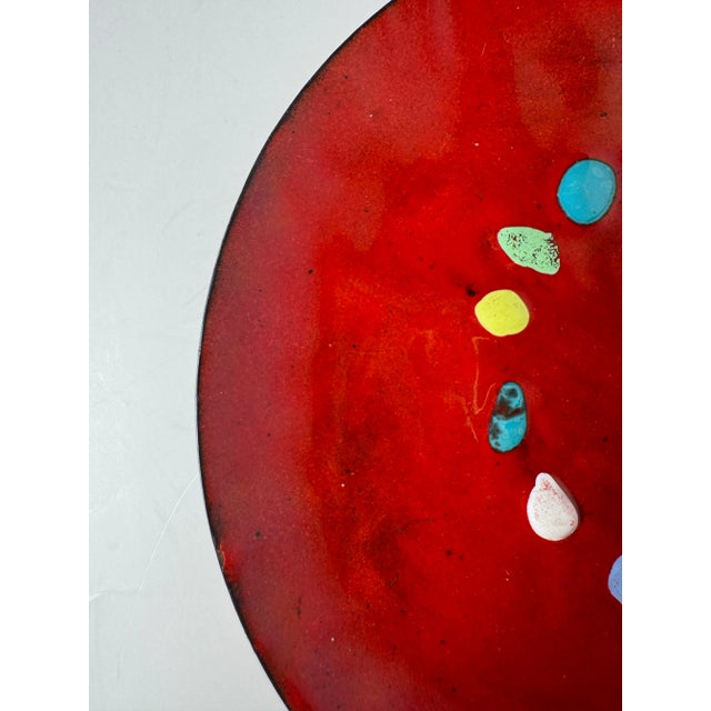 Vintage Organic Modern Red Enamel Copper Backed Decorative Plate For Sale - Image 10 of 10