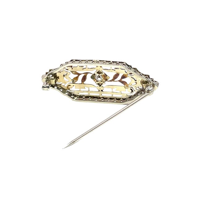 14k Two Tone Gold 0.20carets Diamond Filigree Brooch For Sale In New York - Image 6 of 9