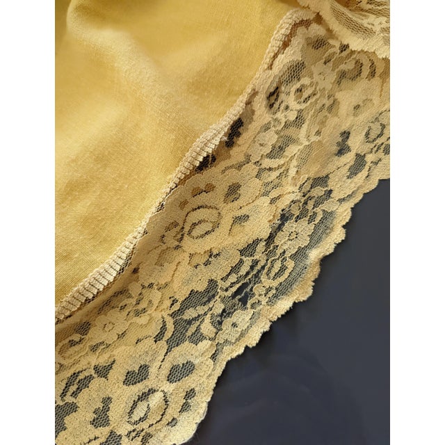 Large Vintage Mustard Yellow Lace Trimmed Table Cloth 66" by 82" For Sale In San Diego - Image 6 of 7