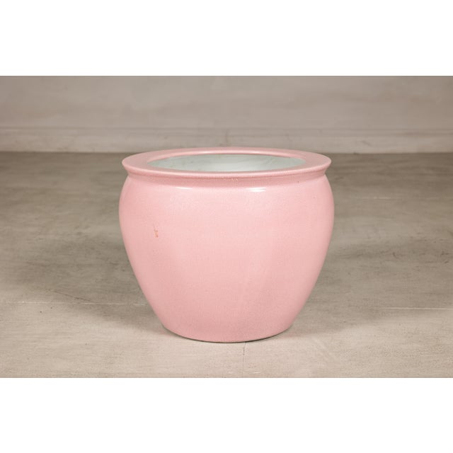 Vintage Chinese Pink Crackle Glazed Ceramic Planter, Medium Size For Sale - Image 14 of 14