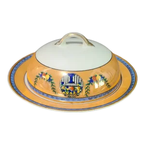 Early 20th Century Antique Art Deco Noritake Lusterware Floral Pattern 3 Piece Covered Butter Serving Dish