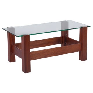 Mid-Century Wood and Glass Coffee Table in the style of Fontana Arte, Italy, 1960s For Sale