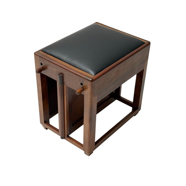 Magnificent and rare Art Deco Amsterdamse School stool with adjustable leather seat. Striking Dutch design from the 1920s....