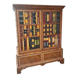 Maitland Smith Leather Tromp L’oeil Books Cabinet