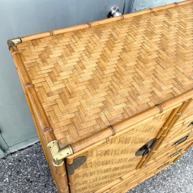 Dixie Boho Chic Herringbone Wicker Faux Bamboo Highboy Dresser by Dixie For Sale - Image 4 of 11