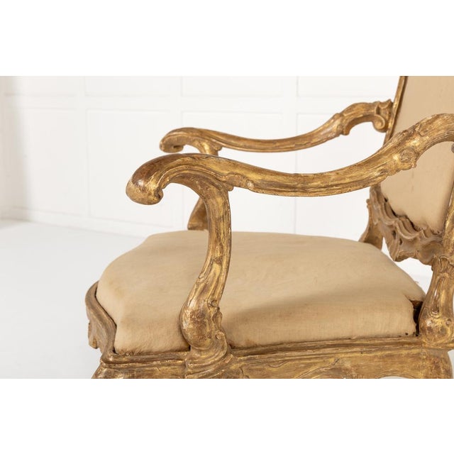 18th Century Italian Carved Giltwood Armchair For Sale - Image 4 of 9