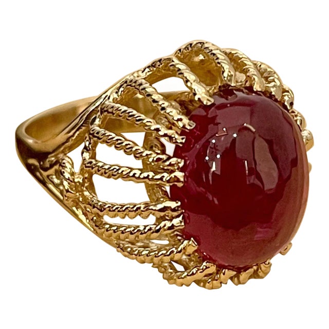 7 Carat Oval Cut Cabochon Pink Tourmaline 14 Karat Yellow Gold Ring For Sale