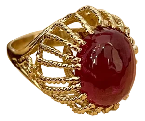 7 Carat Oval Cut Cabochon Pink Tourmaline 14 Karat Yellow Gold Ring