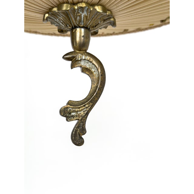 Swedish Brass Chandelier with Original Pleated Silk Shades, 1950 For Sale - Image 6 of 9