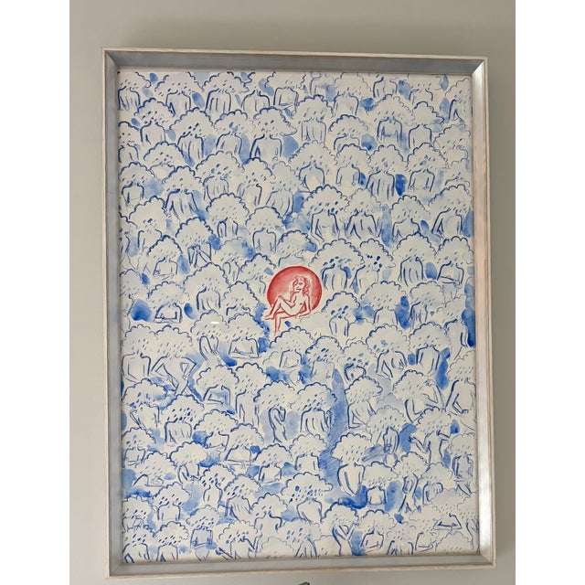 Sweet dreams: Gorgeous original Gabrielle Rul watercolor, signed on recto, and custom-framed with whitewashed, grained...