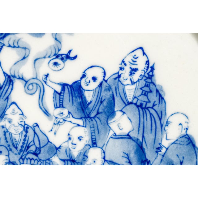 1980s 1980s Beautiful Vintage Blue and White Chinese Asian Hand Painted Porcelain Platter Tray For Sale - Image 5 of 9