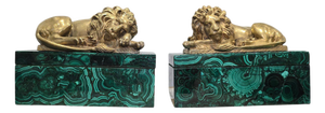 Antique European Malachite Boxes with Gilt Bronze Lion Mounts, 1900