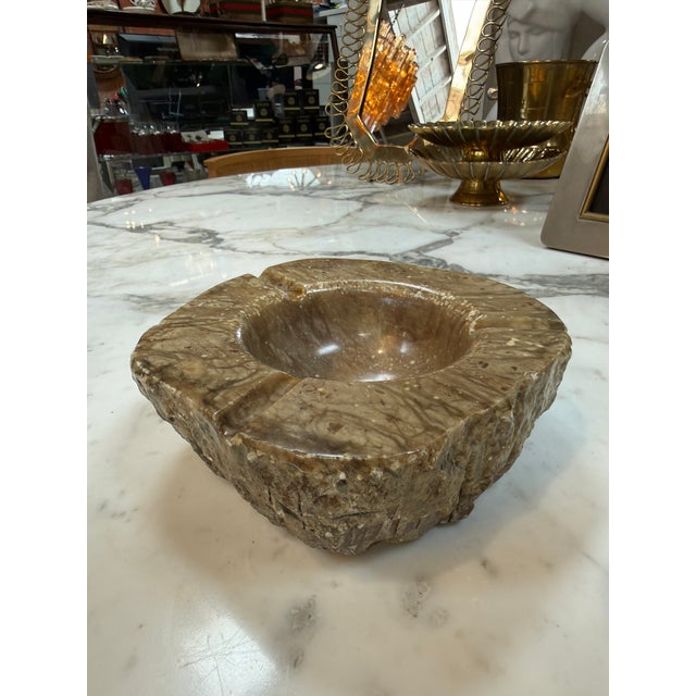 Modern Vintage-Style Brown Marble Ashtray – Hand-Carved Organic Shape, 3 Cigar Rests For Sale - Image 3 of 6