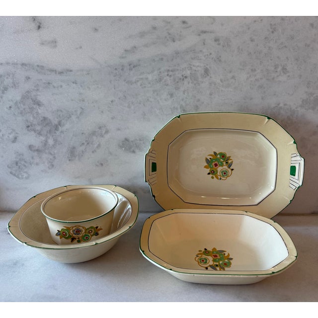 Set of 4 vintage octagonal Art England Moderne serving dishes in the "Honeyglaze" pattern, made by A.J. Wilkinson or Baker...