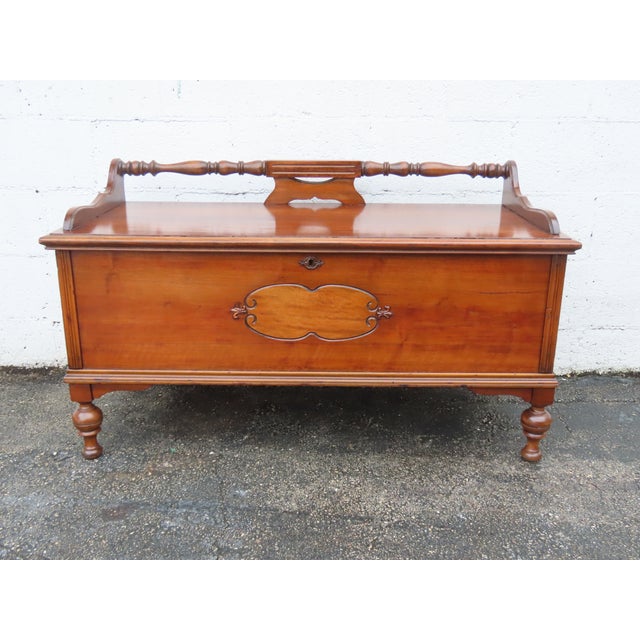 Traditional Early 1900s Carved Bench Cedar Chest Blanket Trunk 6365 For Sale - Image 3 of 12