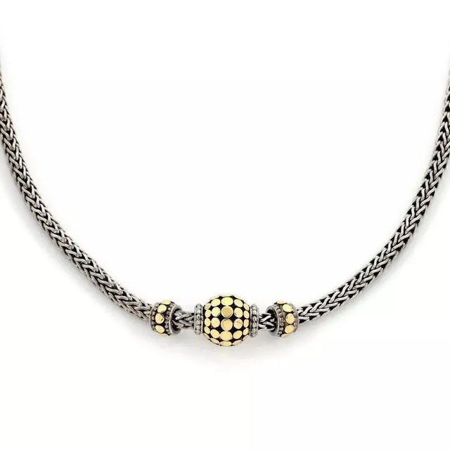 Late 20th Century John Hardy 3 Bead Dot Sterling Silver 18k Yellow Gold Enhancer Pendant Necklace For Sale - Image 5 of 10