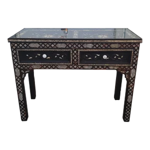 Moroccan Cedar Wood Console Table with Resin Decoratif Fragments
