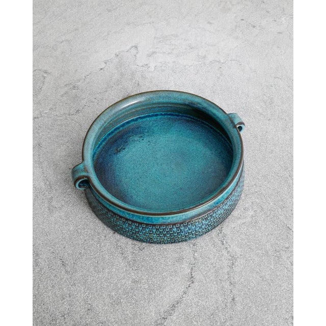 Mid-Century Swedish Blue Turquoise Decorative Bowl by Stig Lindberg for Gustavsberg, Sweden, 1950s For Sale - Image 3 of 7