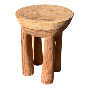 Vintage African Light Wooden Lobi Stool 12” Tall X 9 3/8” - 8 1/4” Diameter