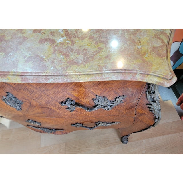 Brown Louis XV Bombe Commode or Chest With Marble Top For Sale - Image 8 of 16