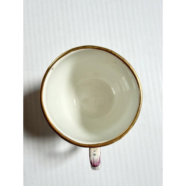 French Antique Armorial Pearlware Porcelain Teacup Demitasse, Hand Painted Flowers & Crest For Sale - Image 3 of 12