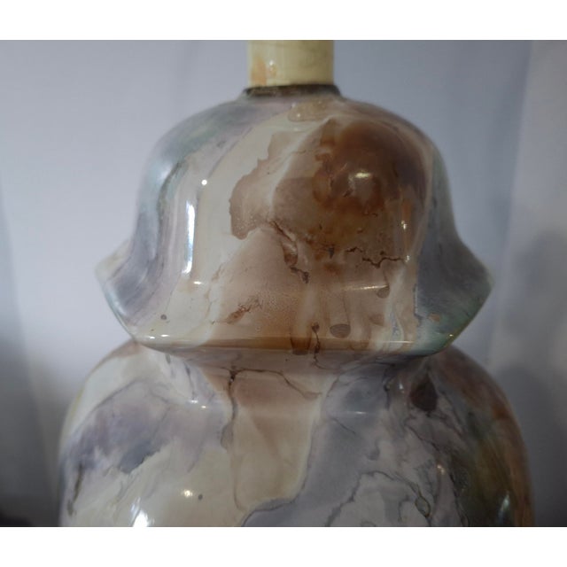 Mid 20th Century Pair Mid-Century Modern Marble-Glazed Ceramic Ginger Jar Style Table Lamps For Sale - Image 10 of 13