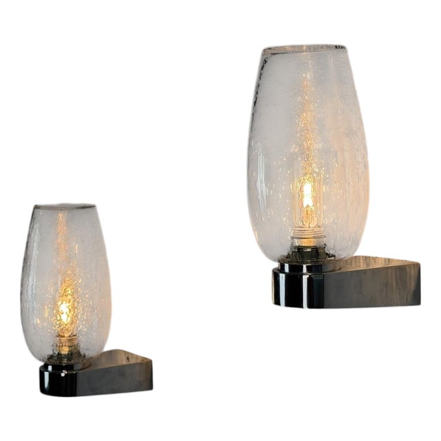 Pulegoso Glass and Chrome Wall Sconces in the style of Seguso Vetri d'Arte, 1970s, Set of 2 For Sale