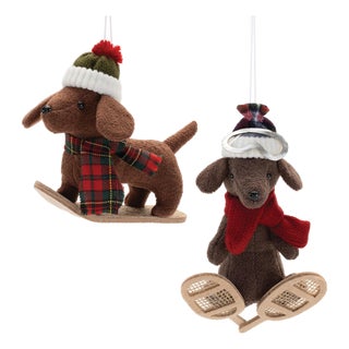 Plush Ski and Snowboard Dog Ornament (Set of 6) For Sale