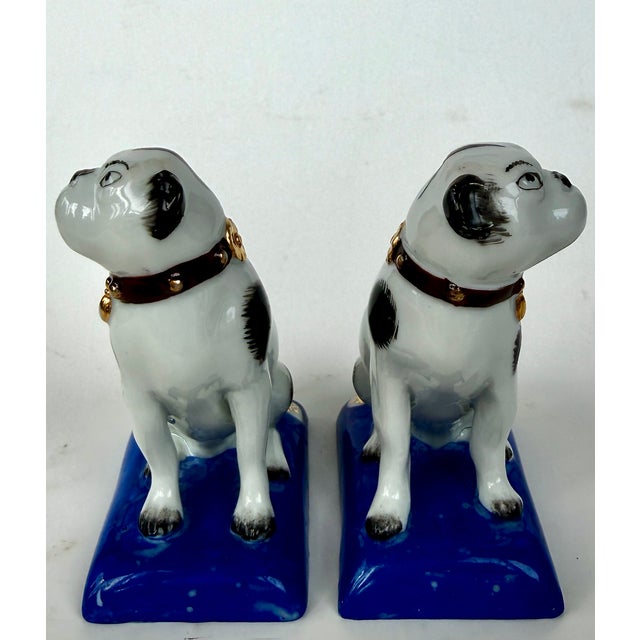 Pair of Porcelain Pug Dog Figurines on Cobalt Blue Bases, Late 19th Century For Sale - Image 11 of 18