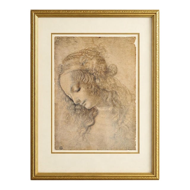 Late 20th Century Leonardo Da Vinci “Head of a Woman” (La Scapigliata) – Framed Renaissance Study, 32” Gilt Frame For Sale