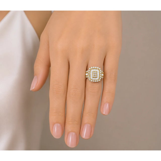 Art Deco 14K Yellow Gold Estate Baguette Diamond Cocktail Band Ring For Sale - Image 3 of 3