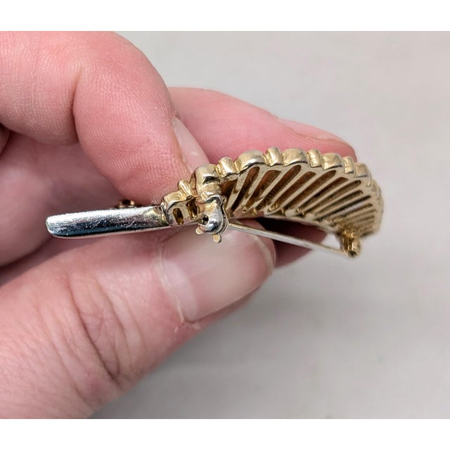 Metal Vintage Signed Boucher Goltone & Clear Rhinestone Leaf Brooch For Sale - Image 7 of 11