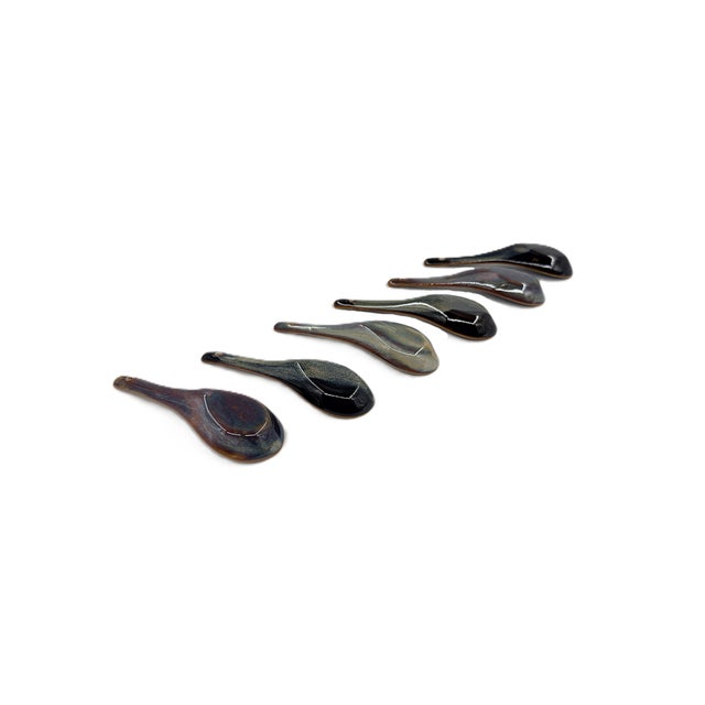 2020s Asian Modern Vietnamese Ceramic Soup Spoons Hand Painted in Multicolor Stoneware - Set of 6 For Sale - Image 5 of 8