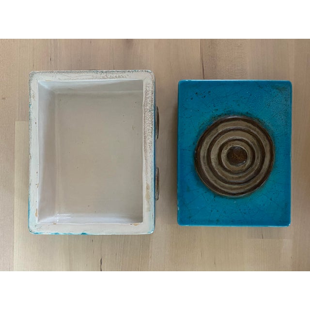 1950s Ugo Zaccagnini Mid-Century Modern Blue Ceramic Pottery Box For Sale - Image 10 of 13