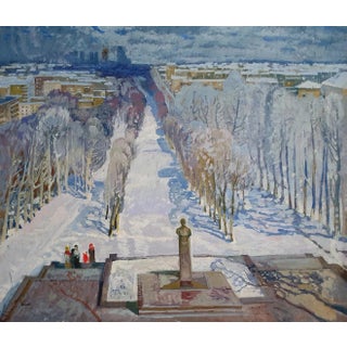 1970s Ukrainian Impressionism: Winter Landscape Oil Painting 59-69 For Sale