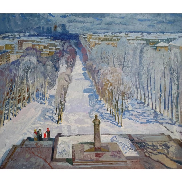 1970s Ukrainian Impressionism: Winter Landscape Oil Painting 59-69 For Sale
