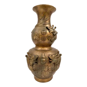 Late 19th Century Chinese Bronze Double Gourd Dragon Vase