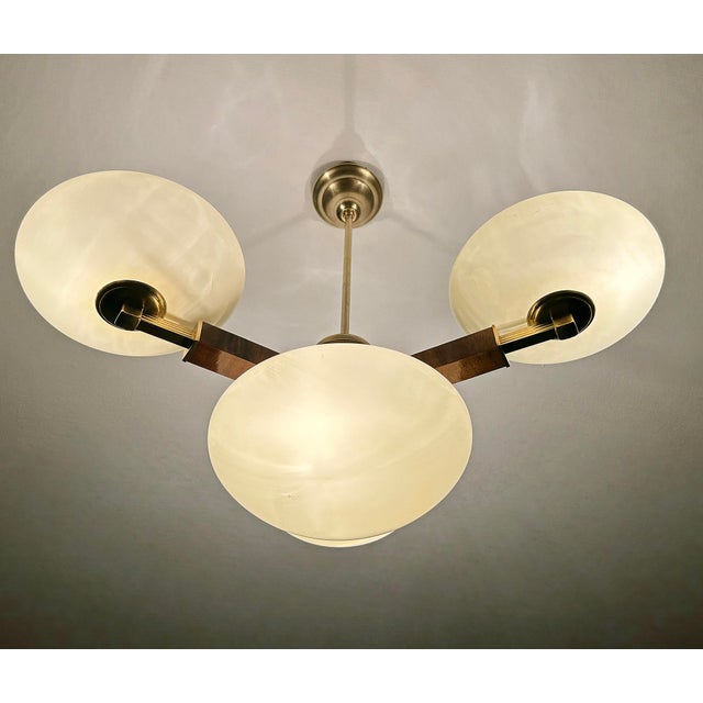 Vintage Art Deco Pendant Light in Wood and Glass, 1930s For Sale - Image 4 of 18