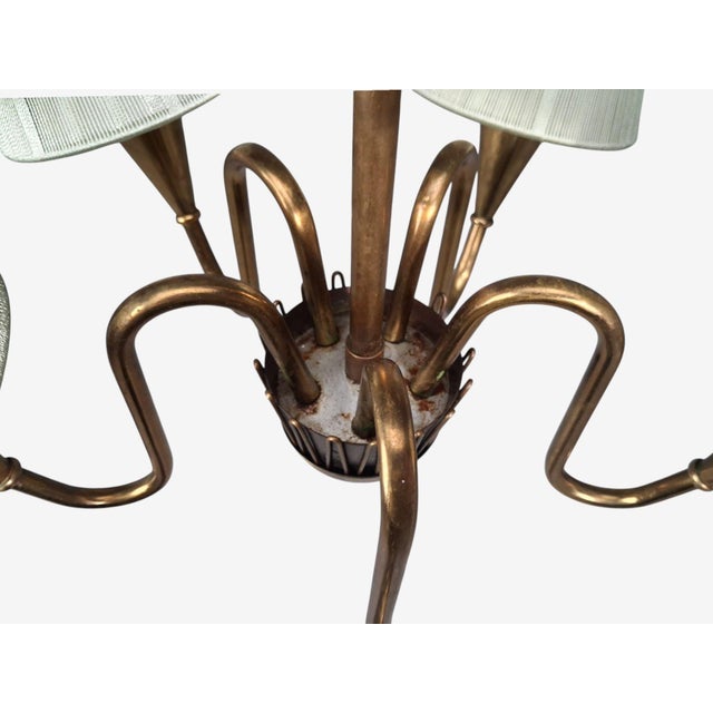 1950s Swedish Modern, Five Arm Chandelier, Patinated Brass For Sale - Image 10 of 13