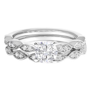 14K White Gold 1.0 Cttw Lab Grown Diamond Vintage Style Marquise Link Bridal Ring Set (F-G Color, VS1-VS2 Clarity) - Ring - Size 9 For Sale