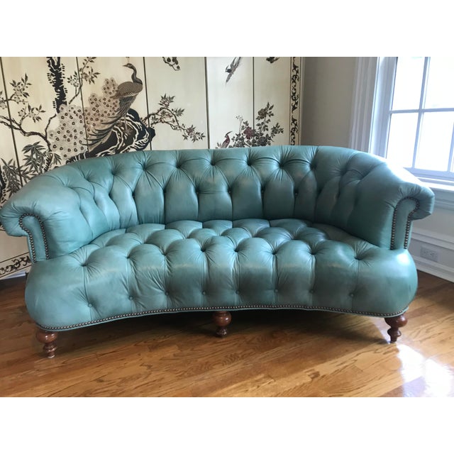 Vintage Turquoise Leather Tufted Sofa Chairish