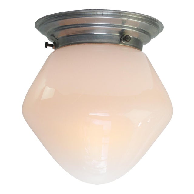 White / semi transparent opaline glass Art deco ceiling lamp ca 1920. Aluminium glass holder with porcelain fitting. E27 /...