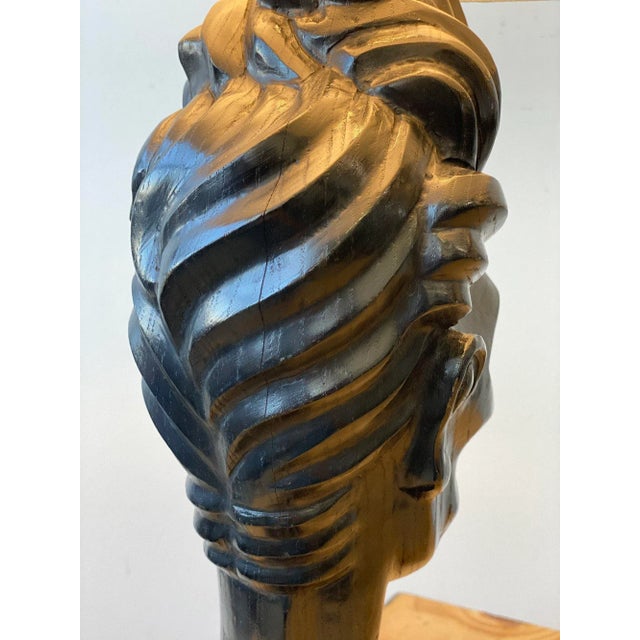 Vintage Rare Stylized Hand-Carved Oak Male Bust Lamp, Circa 1950s For Sale - Image 11 of 13