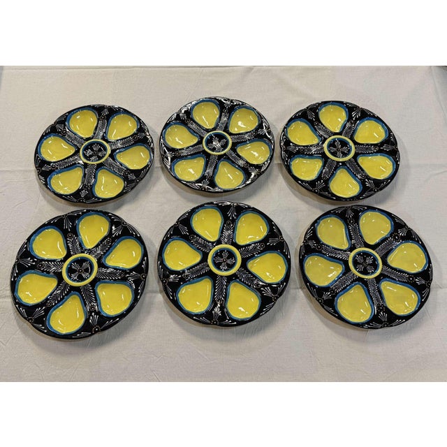 Ceramic Earthenware Oyster Service from Quimper, 1950s, Set of 6 For Sale - Image 7 of 7